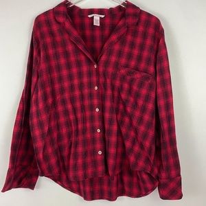 Victoria's Secret Red Plaid Flannel Pajama Top shimmer